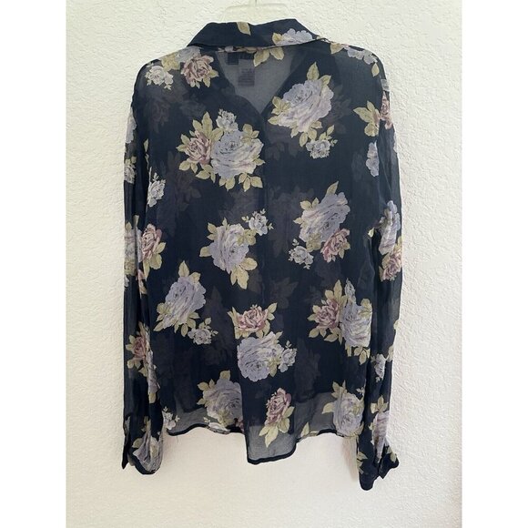 Nexx 100% Silk Button Up Shirt Womens S Blue Floral Sheer L/S Fairy Whimsygoth - Picture 3 of 5